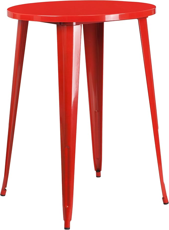 Flash Furniture Callum Commercial Grade 30" Round Red Metal Indoor-Outdoor Bar - Image 3