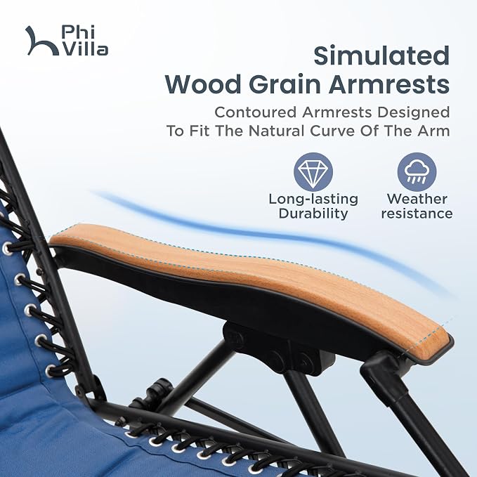 PHI VILLA XXL Oversized Padded Zero Gravity Chair Set of 2, Foldable Patio - Image 8