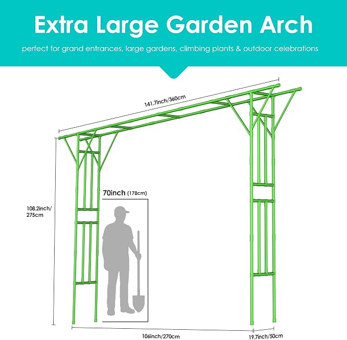 Twira Flat Top Garden Arch Trellis, 11FT x 9FT Extra Large Garden Trellis - Image 2