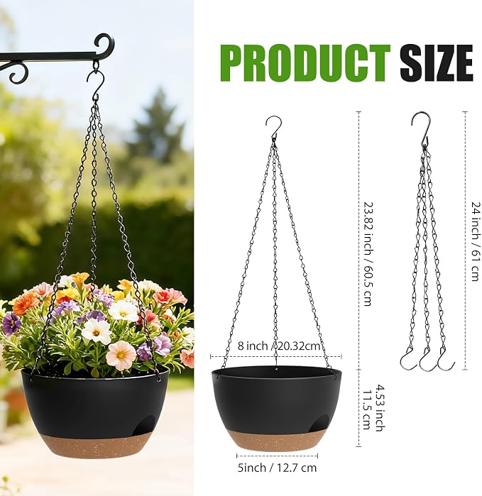 8 Inch Hanging Planters for Indoor Outdoor Plants, 4 Pack Black Brown Plastic - Image 4