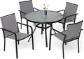 5-Piece Outdoor Patio Dining Set, 40-Inch Round Glass Table by Anmutig