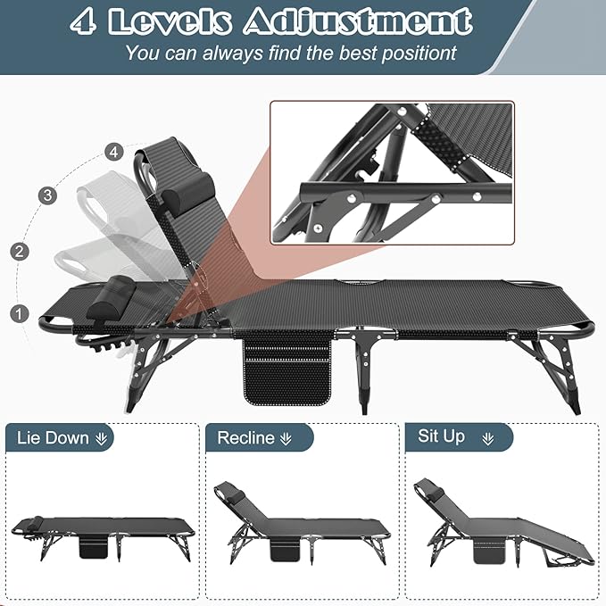 DoCred Heavy Duty Chaise Lounge Chair, Adjustable 5-Position Folding Chaise - Image 7