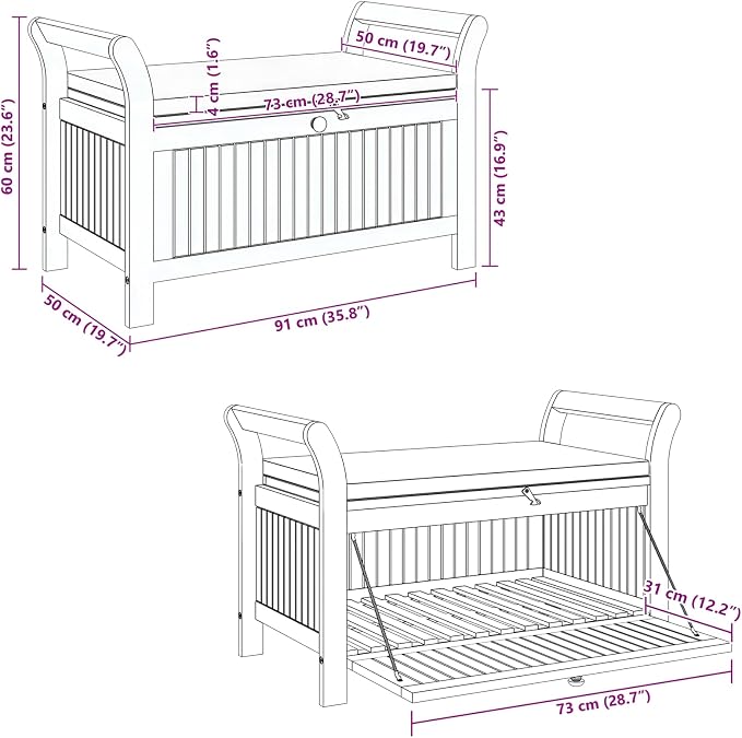 vidaXL Garden Storage Bench, Solid Acacia Wood, Classic Outdoor Design - Image 3