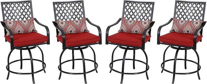 PHI VILLA Outdoor Swivel Bar Stools Set of 4, Counter Height Patio Chairs by PHIVILLAThepioneerofcomfortablehouseholdsupplies