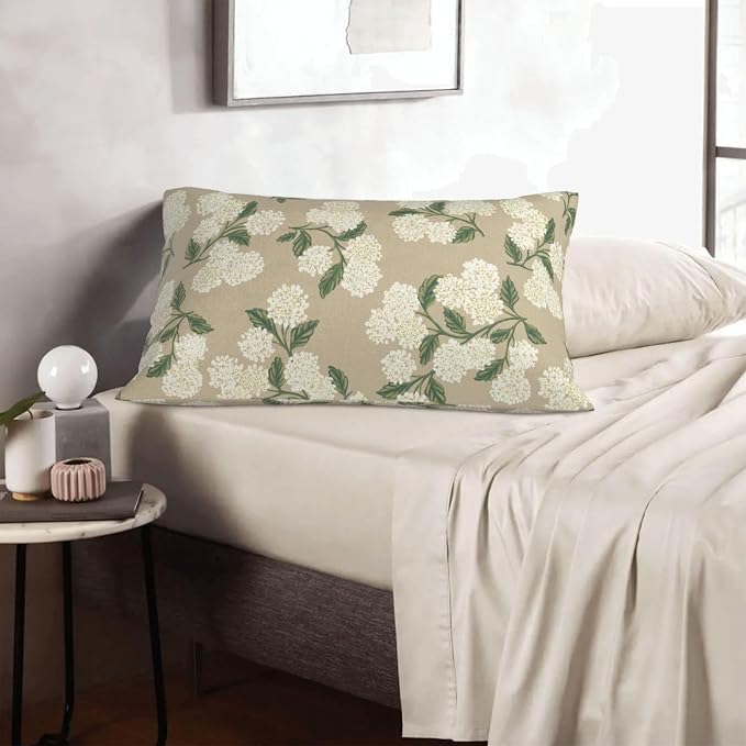 Beige Spring Pillow Covers 12x20 Inch 2 Pcs Khaki Green Hydrangea Flower Decor - Image 5