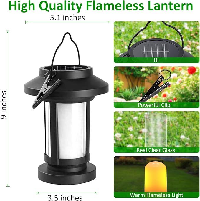 Derynome Solar Lantern Outdoor Lights, 4 Pack Upgraded Flickering Flameless - Image 6