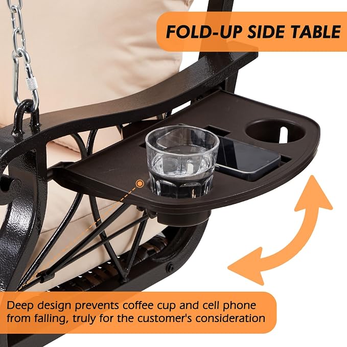 3-Person Wicker Porch Swing Chair Heavy Duty 900 LBS Outdoor Rattan Patio Swing - Image 3