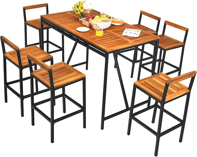 Tangkula 7-Piece Acacia Wood Bar Set by TANGKULA