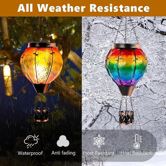 DREAMSOUL Rainbow Hot Air Balloon Solar Lantern, Metal & Glass Solar Lantern - Image 7
