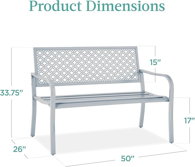 Best Choice Products Outdoor Bench 2-Person Metal Steel Benches Furniture - Image 2
