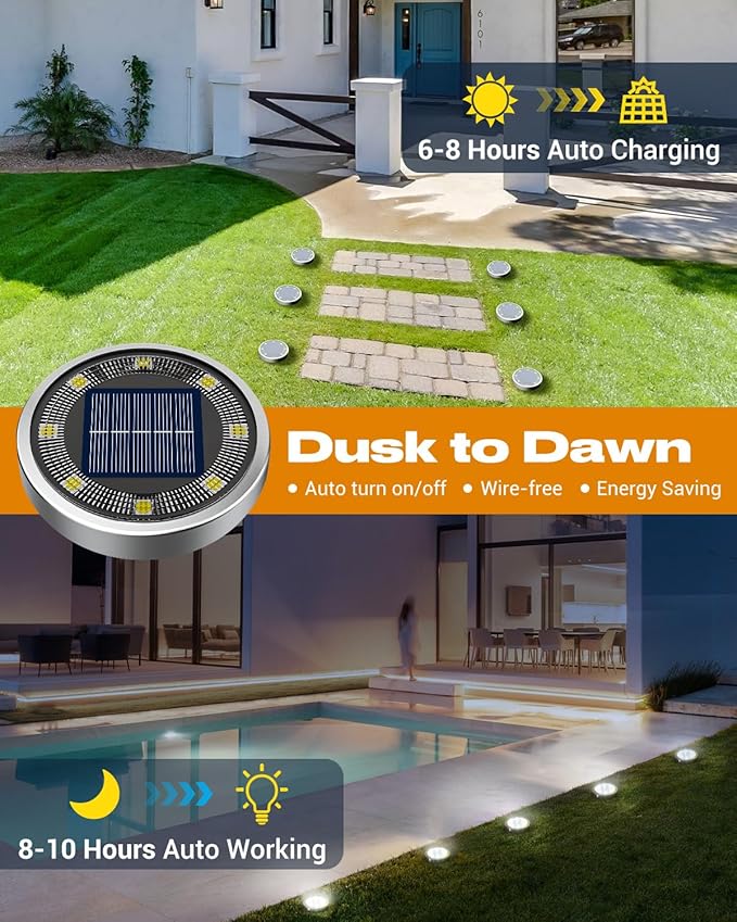 btfarm 6 Pack Solar Lights Outdoor, 8 LED Solar Ground Lights IP65 Waterproof - Image 2