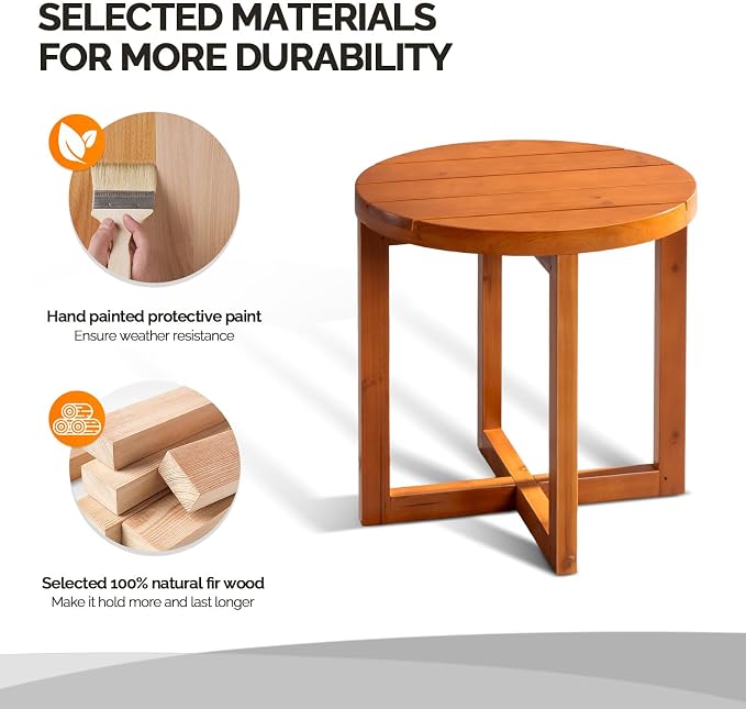 VINGLI Solid Wood Outdoor Side Table, Weather-Resistant Round Patio End Accent - Image 4
