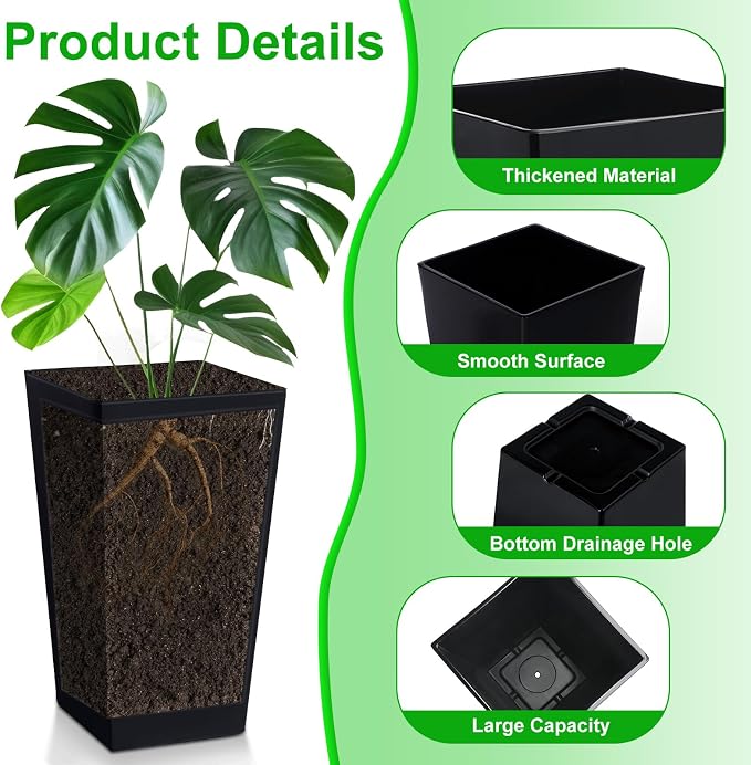 Hushee Set of 4 Tall Outdoor Planters 21 Inch Tall Tapered Square Planter - Image 3
