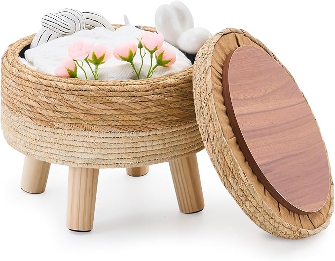 Cpintltr Storage Ottoman Poufs Handwoven Footstool Natural Seagrass Round by CpintltrFruniture