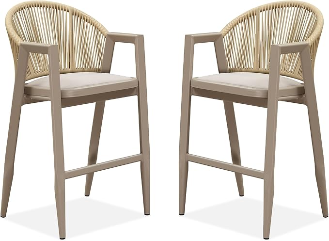 PURPLE LEAF Wicker Bar Stool Set of 2 Bar Height Stools by PURPLELEAF