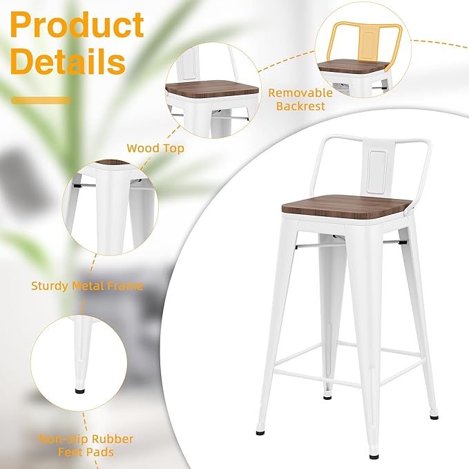Yongchuang 30 inch Metal Bar Stools Set of 4 Bar Height Barstools - Image 6