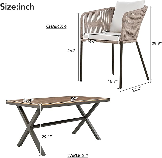 Merax 7 Pieces Patio Dining Table and Chairs, All-Weather Outdoor Furniture Set - Image 4