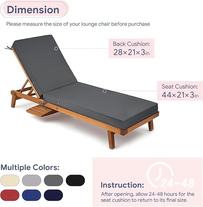 Lounge Chair Cushion Waterproof Chaise Lounge Cushions 72x21x3 Inch Non-Slip - Image 5