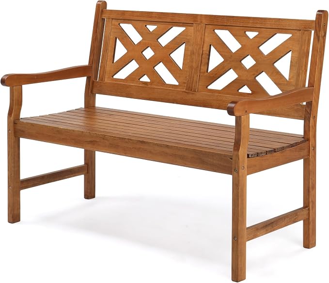 VINGLI 50" Outdoor Wood Bench, Weatehr Resistant Wooden Garden Patio Bench by VINGLI