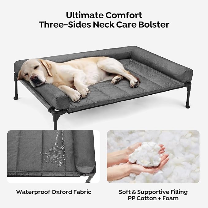 Veehoo Cooling Elevated Dog Bed Add Removable Waterproof Bolster Cushion Mat - Image 3