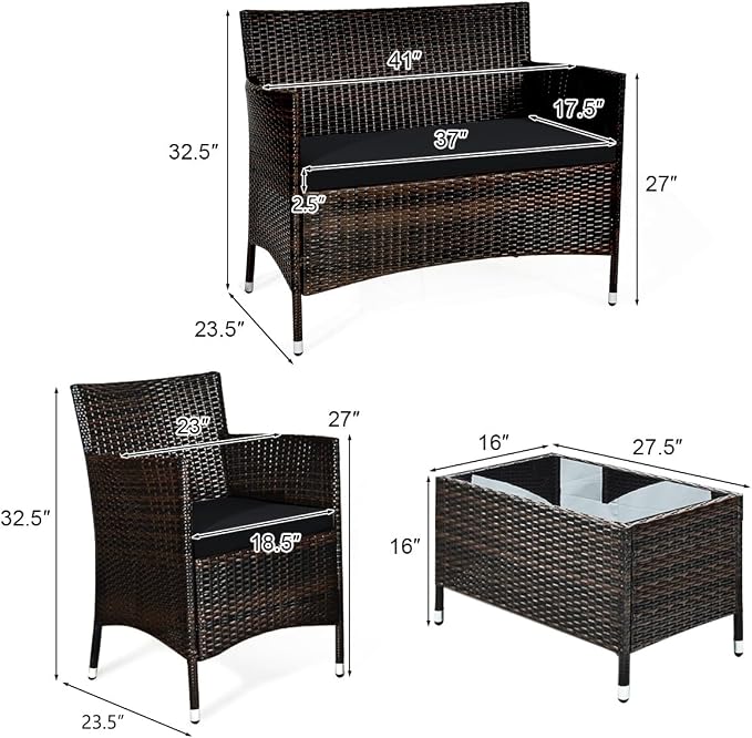 COSTWAY 8PCS Rattan Patio Furniture Set, Outdoor Wicker Rattan Chairs - Image 2