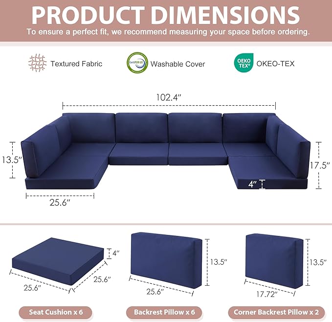14-Piece Patio Furniture Cushions Set, Replacement Outdoor Cushions - Image 2