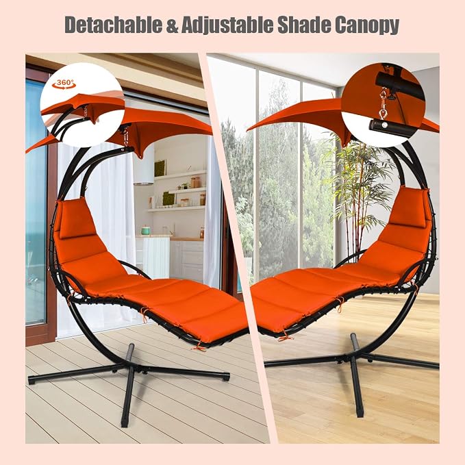 Giantex Hanging Chaise Lounger Chair, Arc Stand Porch Swing Chair w/Canopy - Image 3