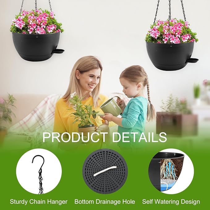 10 inch Hanging Planters for Indoor Plants, 3 Pack Self-Watering Hanging - Image 4