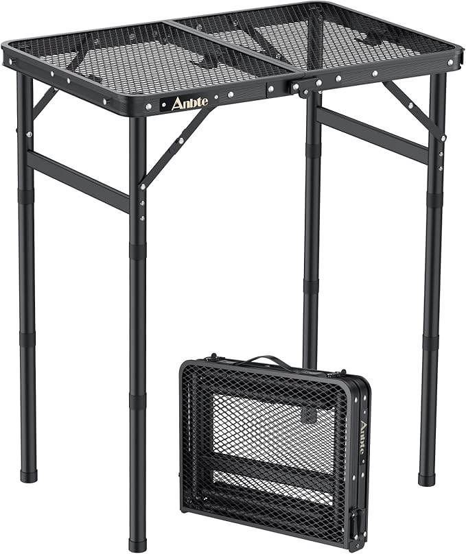 Anbte Folding Grill Table, Aluminum Camping Table Adjustable Height Max 27.5" by Anbte