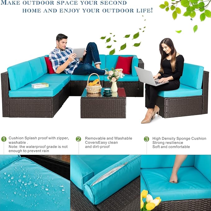 Vongrasig 7 Pieces Patio Furniture Sets, Outdoor All-Weather Wicker Patio - Image 6