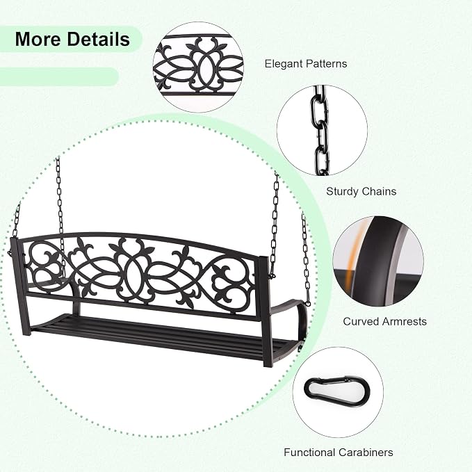 Giantex Patio Metal Porch Swing, 2-Person Hanging Porch Swing Bench - Image 8