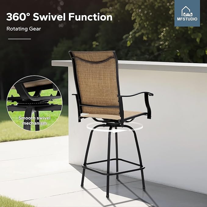MFSTUDIO Outdoor Bar Stools Set of 6, Swivel Bar Height Patio Chairs Outdoor - Image 4
