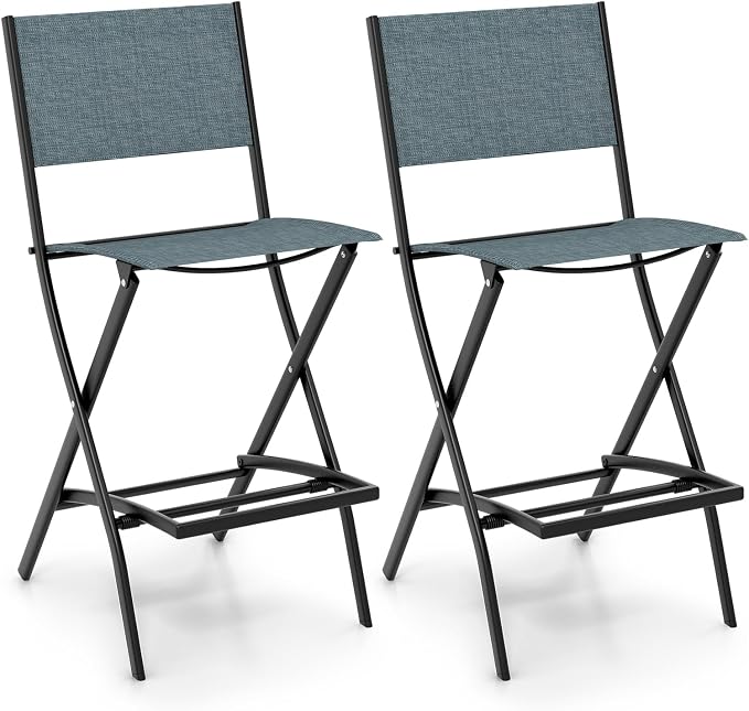 Giantex Folding Patio Bar Chairs Set of 2, Outdoor Counter Height Bar Stools by Giantex