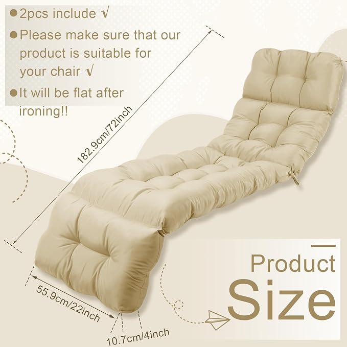 Outdoor Chaise Lounge Chair Cushion 72 x 22 x 4.21 Inches Thick Tufted Patio - Image 2