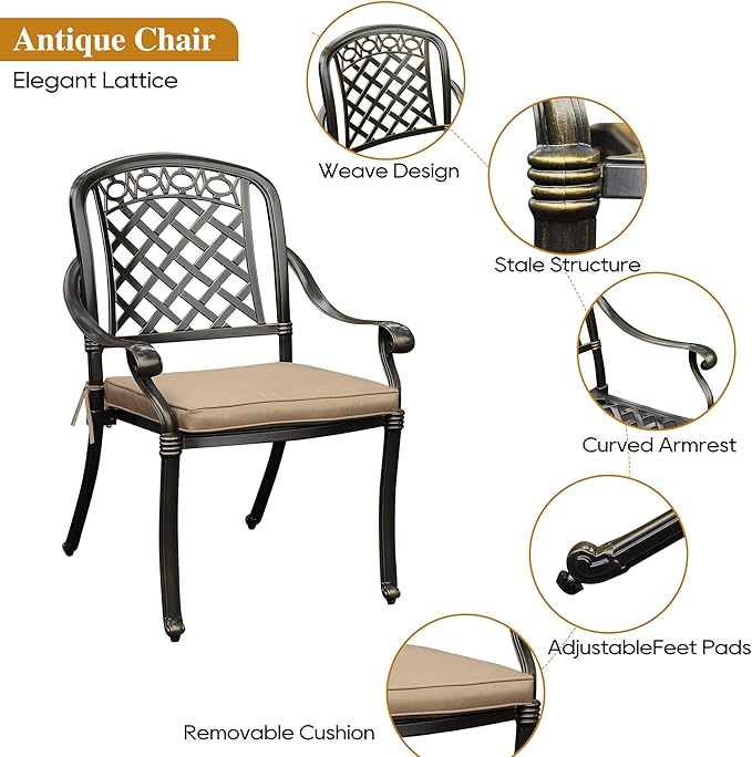 5-Piece Cast Aluminum Outdoor Patio Dining Set, All Weather Cast Aluminum - Image 4