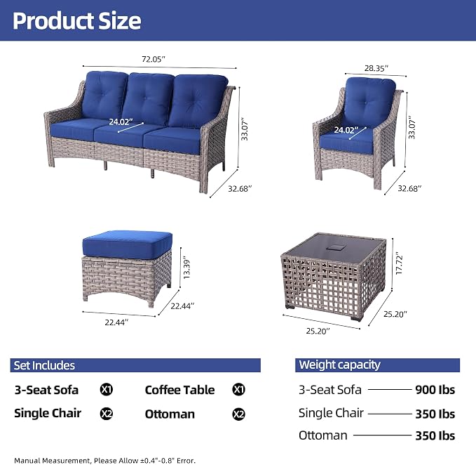 HOOOWOOO 6 Piece Patio Furniture Conversation Sets - Image 7