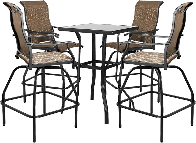 LEVELEVE Patio Bar Set 5pcs Swivel Bar Stools Outdoor Bistro Textilene by Enjoyyourlife