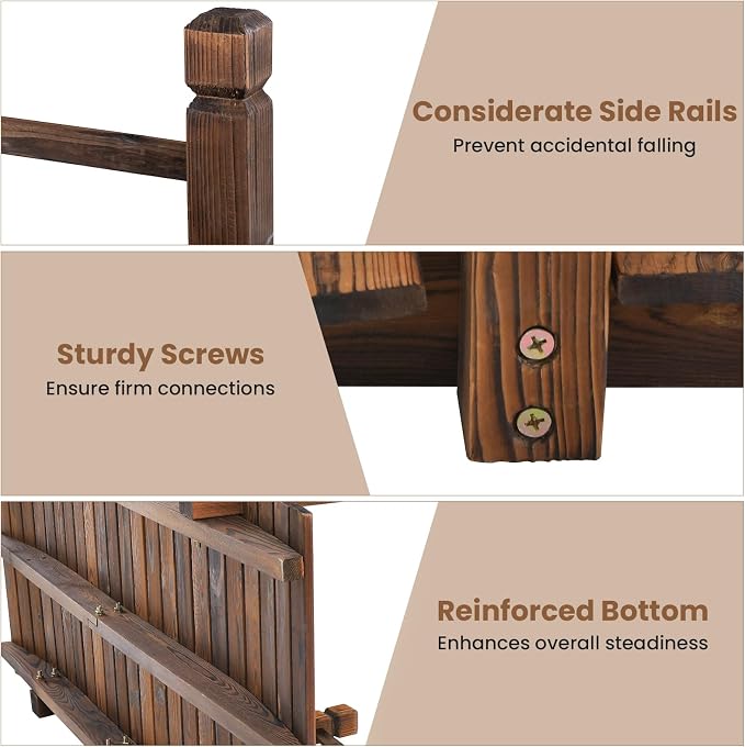 HAPPYGRILL 5FT Wooden Garden Bridge, Decorative Pond Landscaping Bridge - Image 8