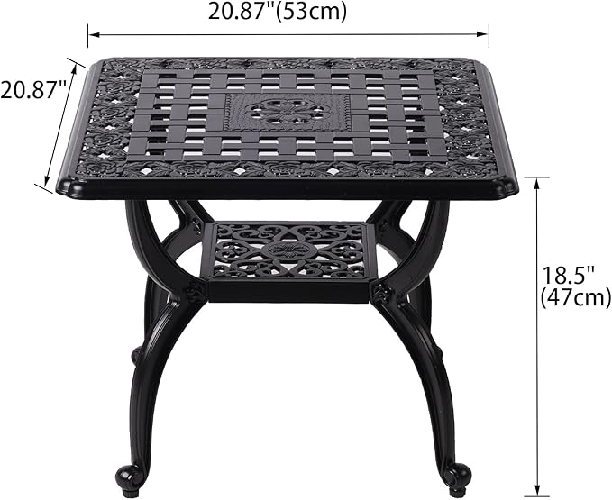 21" Cast Aluminum Outdoor Side Table, Small Patio Table, Outdoor Coffee Tables - Image 3