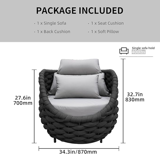 TWT Patio Sofa Set of 2 All-Weather Textilene Rope Balcony Furniture - Image 3