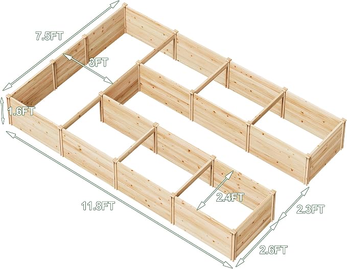AMERLIFE U-Shaped Raised Garden Bed, 7.5Wx12Dx1.6H Outdoor Wooden Raised Garden - Image 2