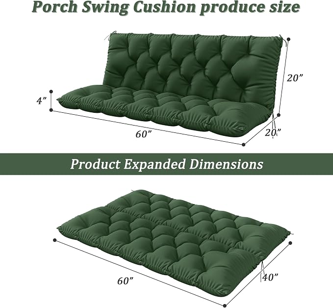 Porch Swing Cushion with Backrest 2-3 Seater Outdoor Bench Cushions Waterproof - Image 2