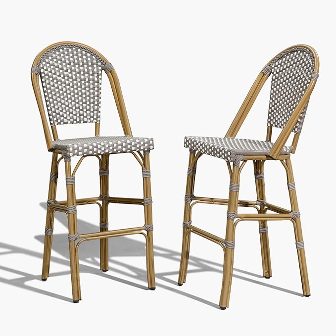 PURPLE LEAF French Bar Stool Set of 2 Bamboo Print Finish Patio Bar Stools by PURPLELEAF