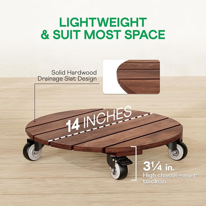 2pack Wood Plant Caddy With Wheels Heavy Duty Red Brown, 264 Lbs Capacity - Image 6