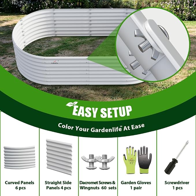 A ANLEOLIFE 7-Set 8X4X2 ft Galvanized Raised Garden Bed Kit, Oval Metal Deep - Image 8