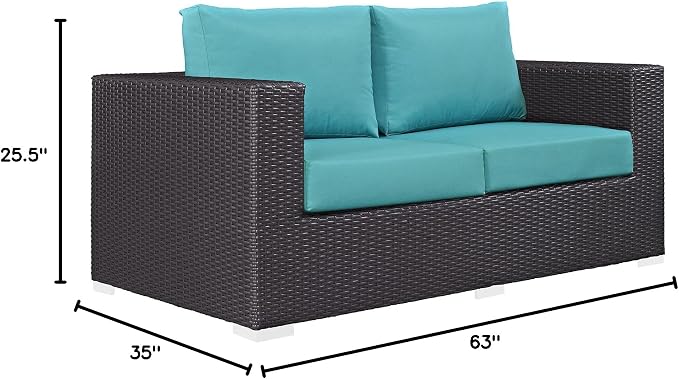 Modway Convene Wicker Rattan Outdoor Patio Loveseat in Espresso Turquoise - Image 3