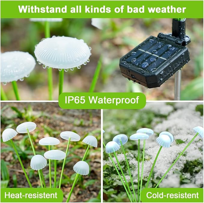 6 Pack Solar Garden Lights, 48 LEDs Swaying Mushroom Lights - Image 5