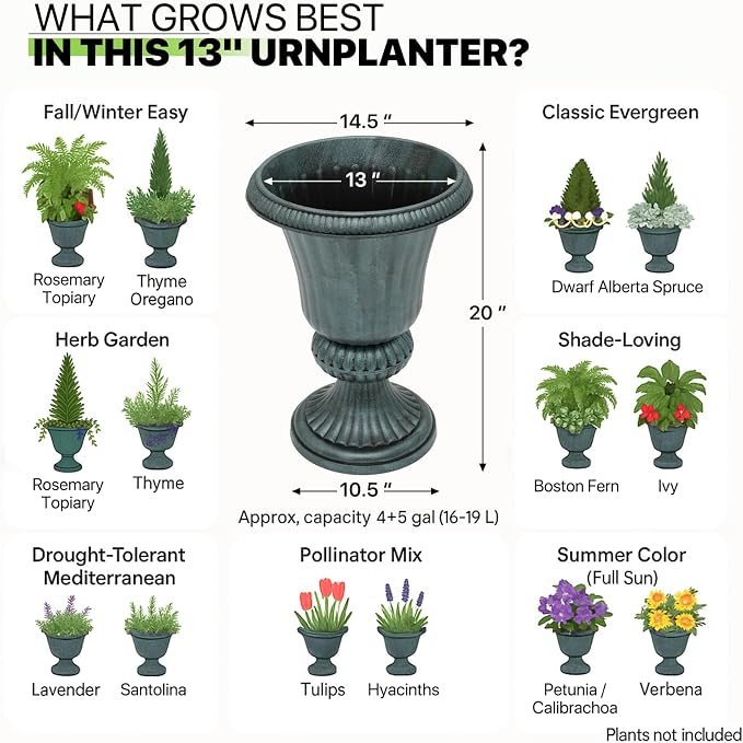 Magshion 20" Urn Planter for Outdoor and Indoor Plants, Large Decorative Front - Image 7