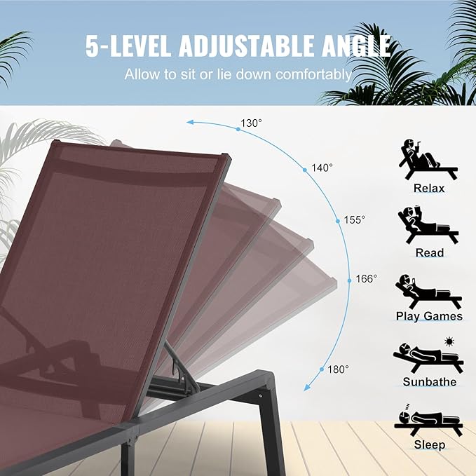 VEVOR Chaise Lounge Chair Outdoor, Aluminum Patio Lounge Chairs - Image 8
