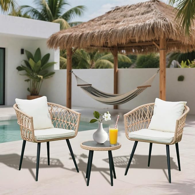 3 -Piece Outdoor Patio Furniture Set, All-Weather PE Rattan Conversation Set - Image 9